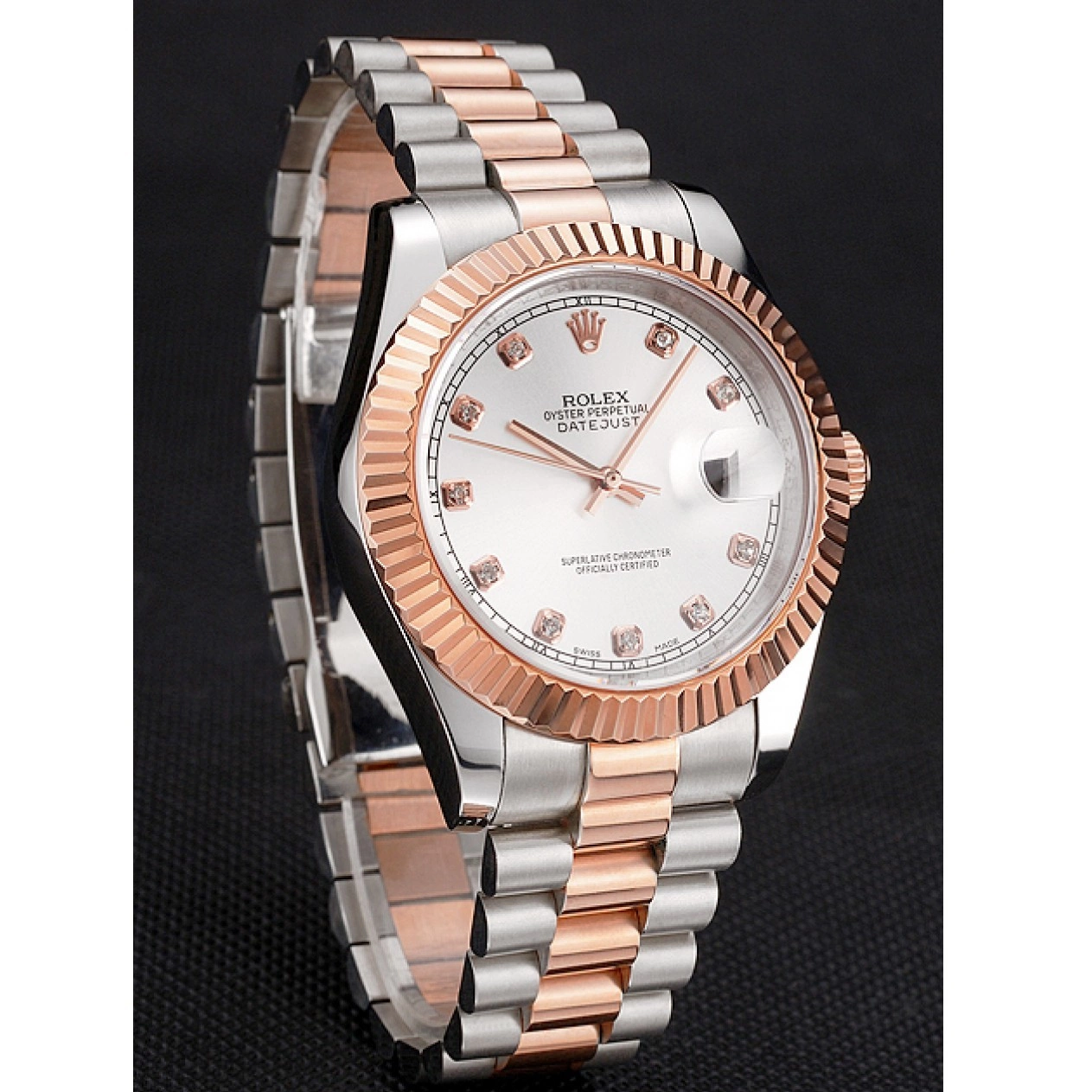 Aaa replica watch Stainless Two Tone Bezel White Case Rose Swiss Dial Steel Rolex Gold Bracelet Datejust 0625